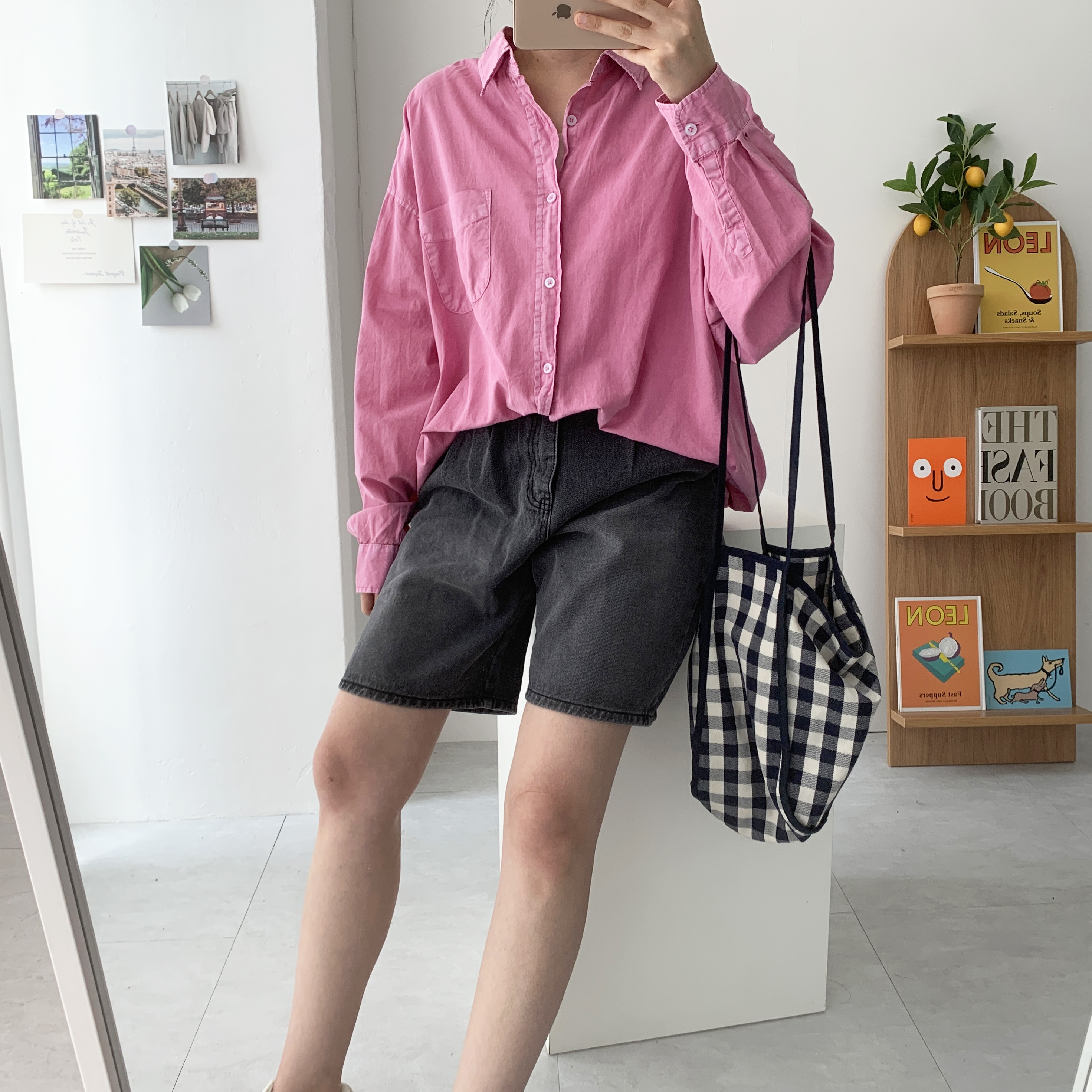 흑청반바지 버뮤다밴딩팬츠 5부청반바지 - 상세 이미지 3