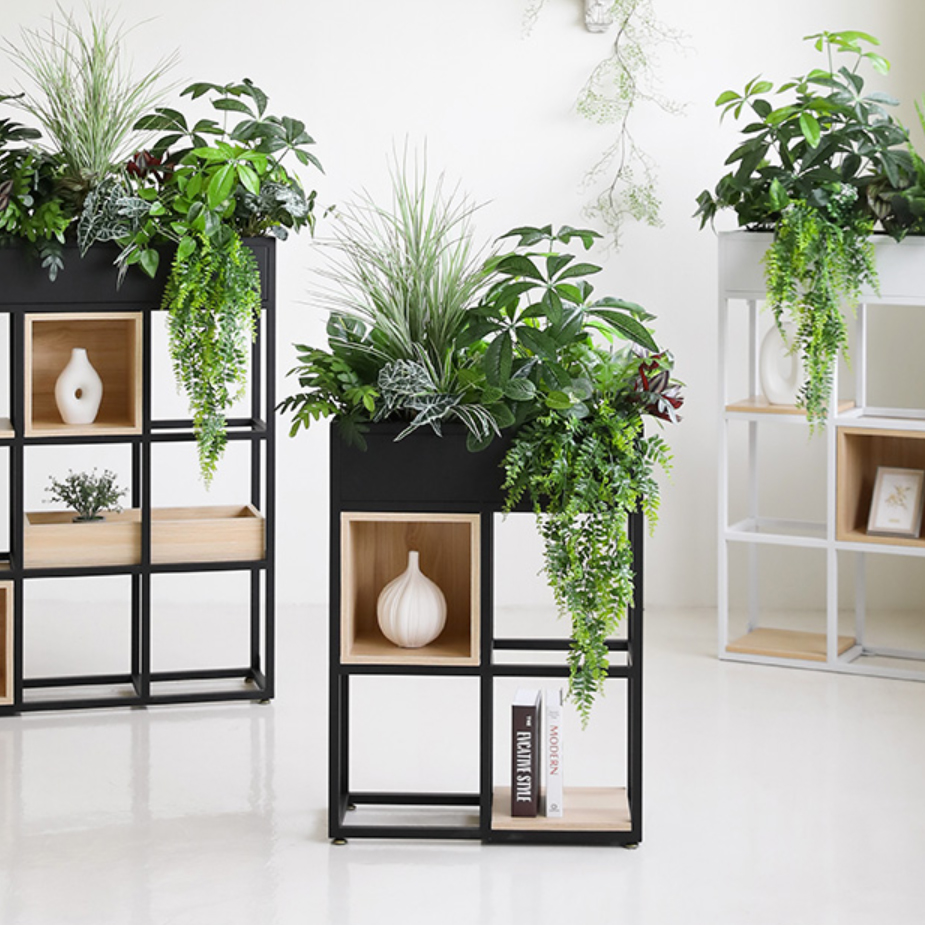 인테리어 철제 화분 수납 카페 사무실 파티션 수납장 공간 분리 가구 책장 가벽 장식장 블랙 무광 S