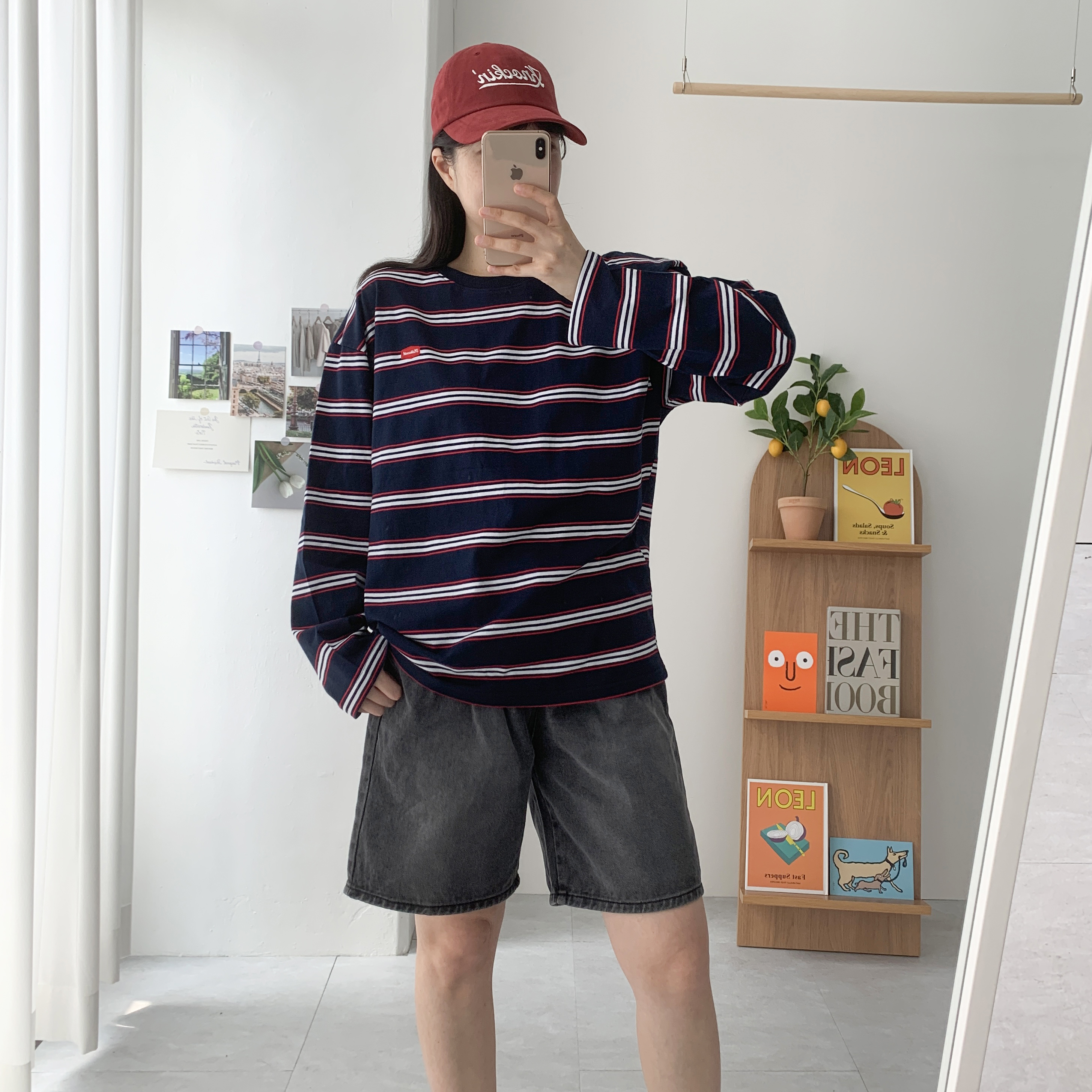 흑청반바지 버뮤다밴딩팬츠 5부청반바지 - 상세 이미지 4