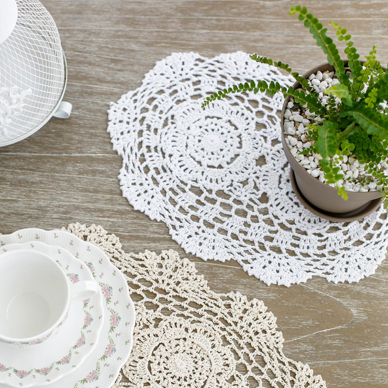 클라라 크로쉐 뜨개 오발 장식 매트 받침 테이블보 S
