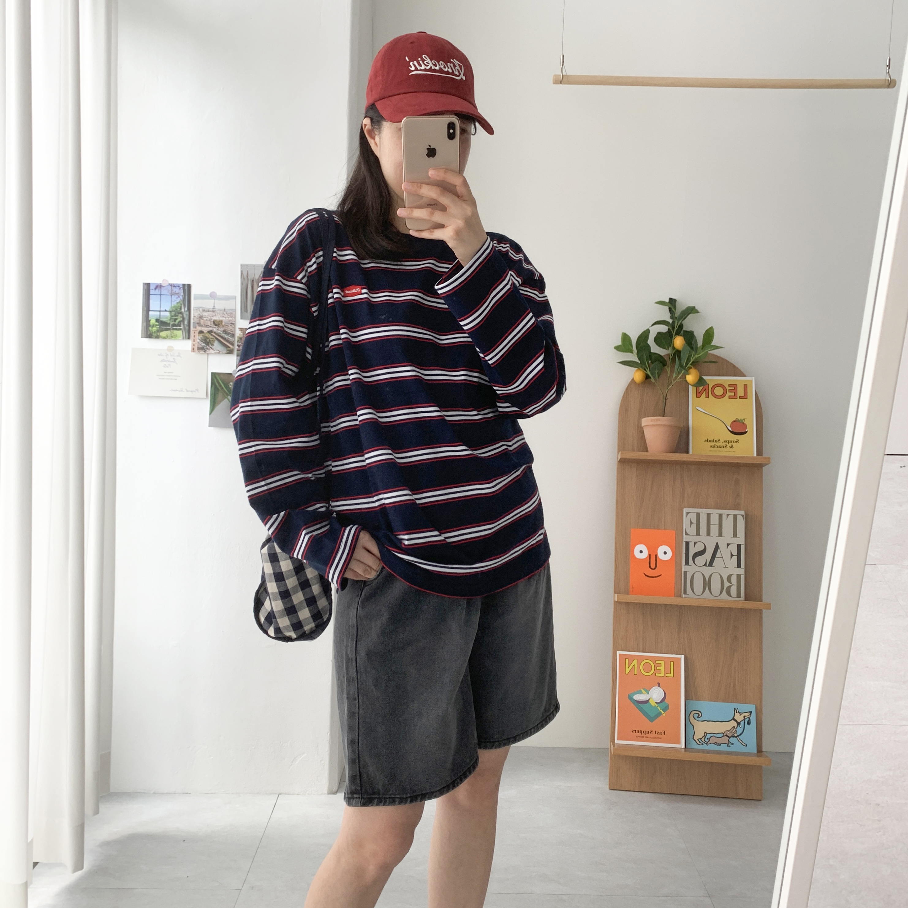 멀티 스트라이프티셔츠 루즈핏 긴팔 티셔츠 - 상품 이미지