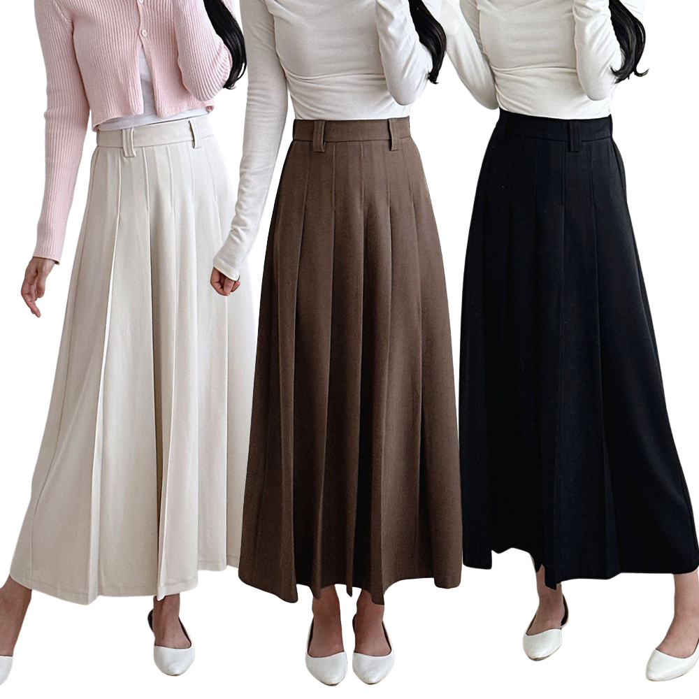 여성 롱 스커트 플리츠 A라인 2단기장 주름 스판 뒷 밴드 빅사이즈 치마