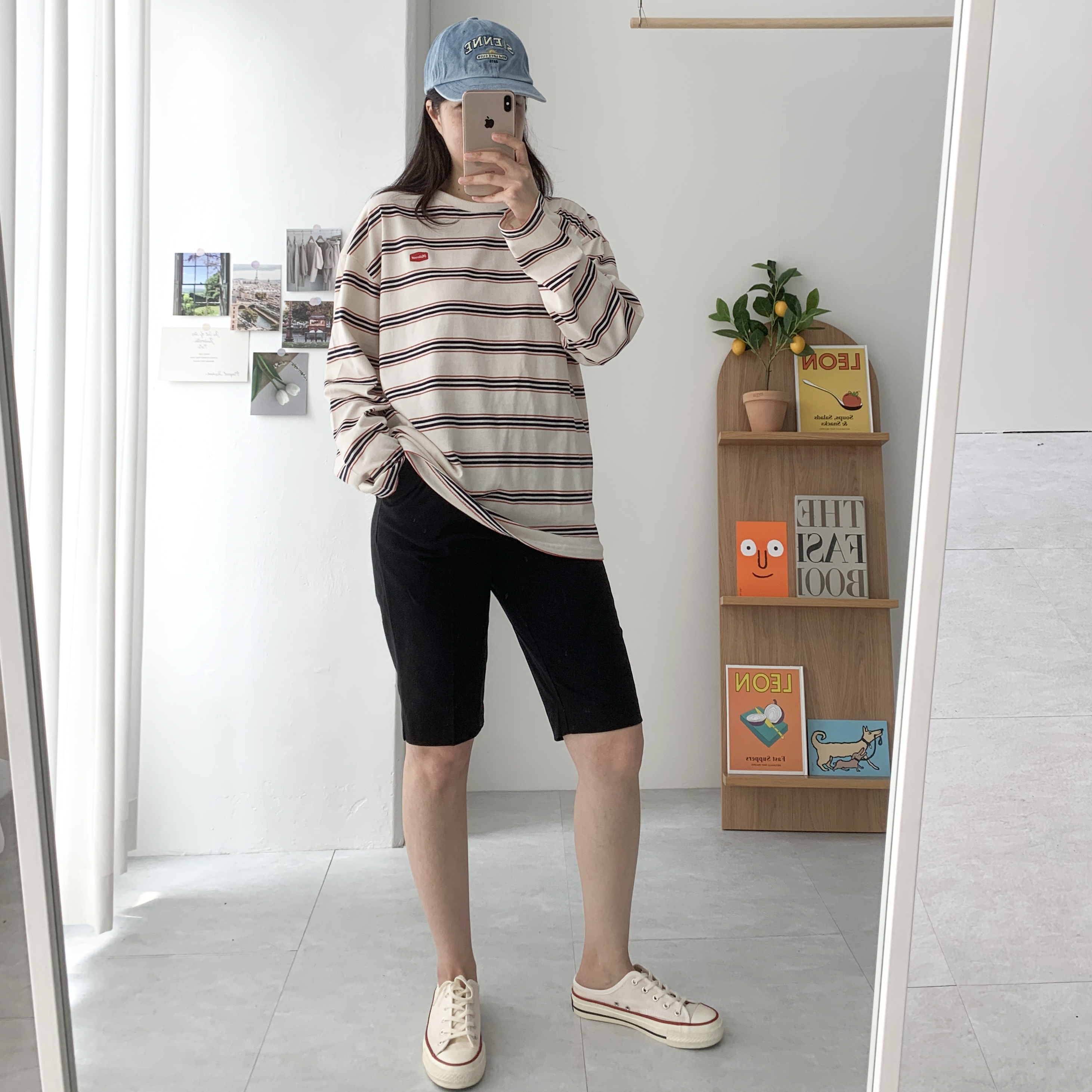 멀티 스트라이프티셔츠 루즈핏 긴팔 티셔츠 - 상세 이미지 4