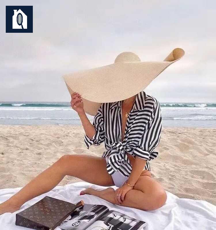 와이드 밀짚 라탄 챙 모자 대형 모자 - 상세 이미지 2
