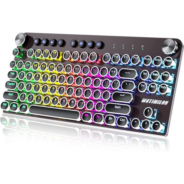4G//와이어드 WM87 레트로 빈티지 게이밍 펑크 원형 키캡 트루 RGB 컨트롤 노브 키 스위치 윈도우 맥 : 픽스모던
