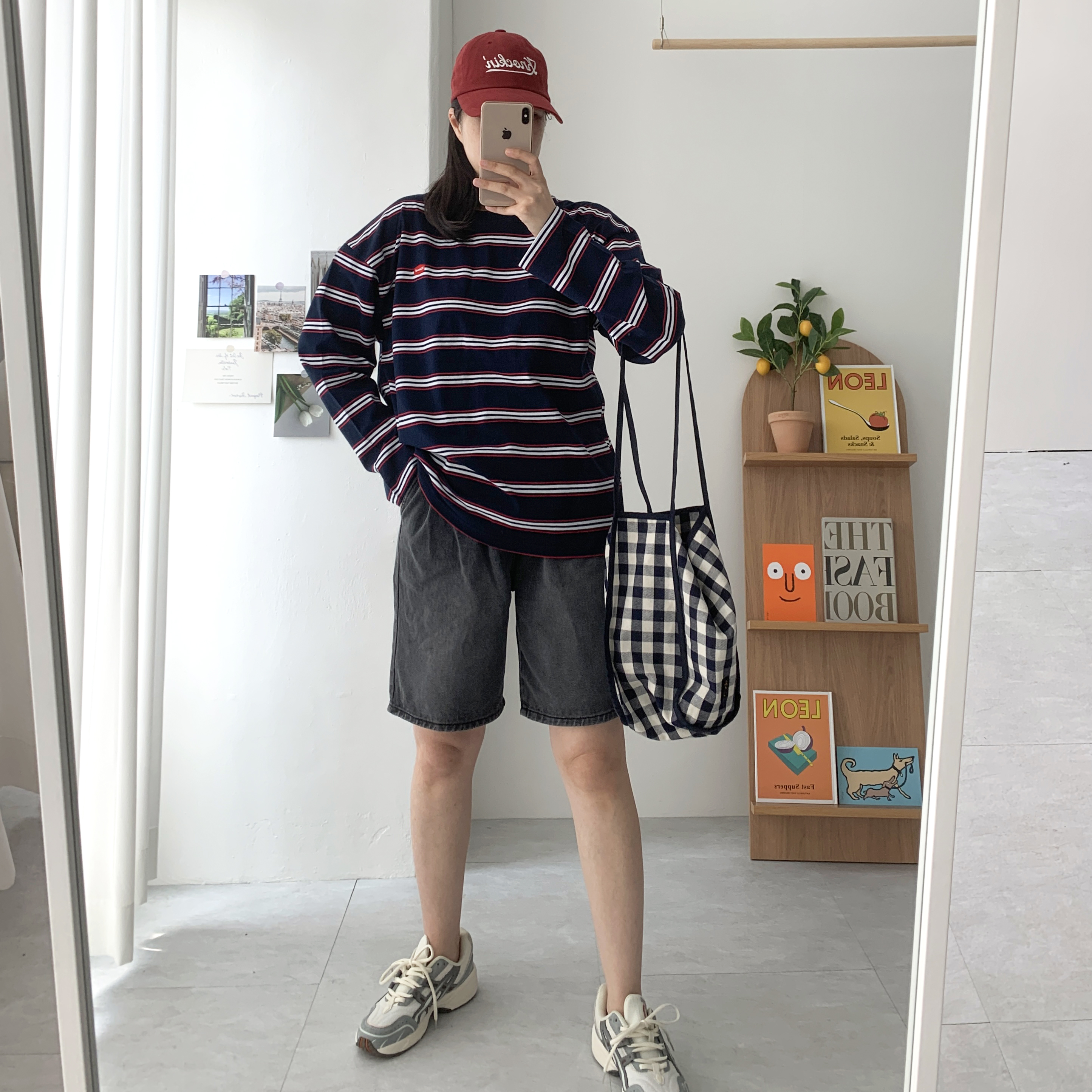 멀티 스트라이프티셔츠 루즈핏 긴팔 티셔츠 - 상세 이미지 3