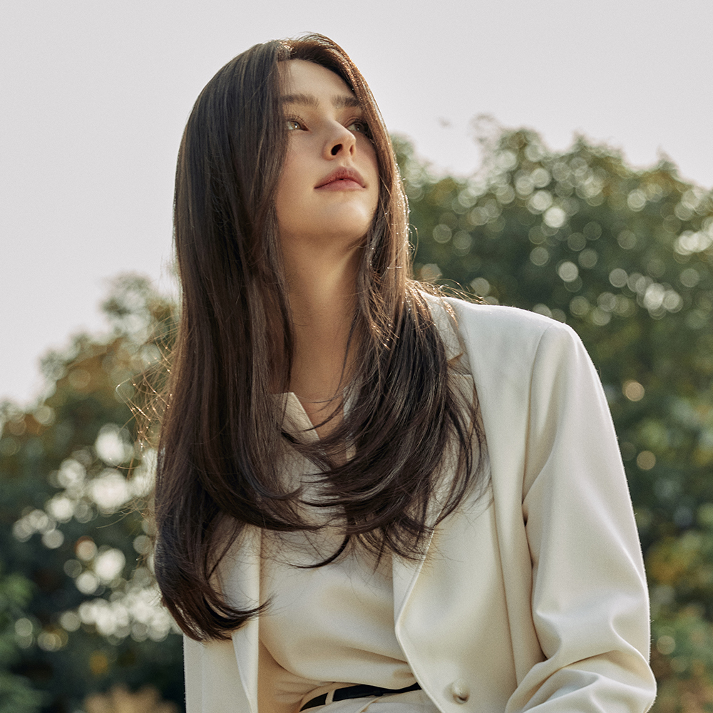 긴 생머리 수제 통가발 세미 레이어드 C컬펌 엘 곡선 가르마 - 상세 이미지 4