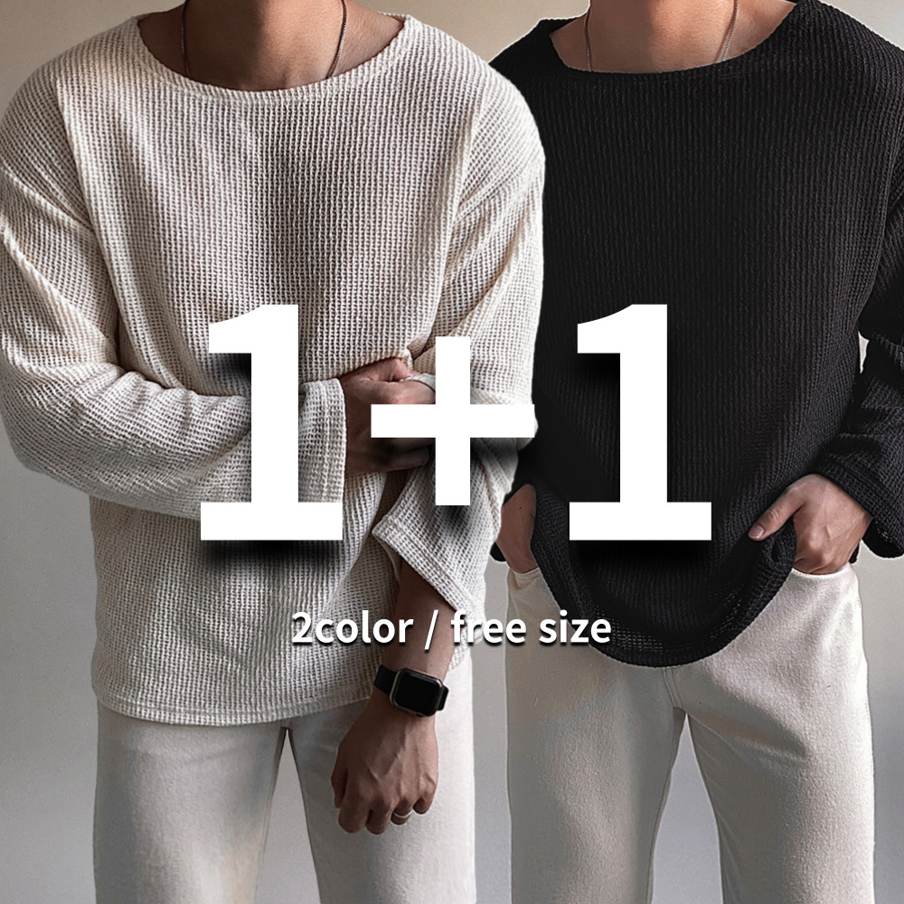 1+1 남자 오버핏 펀칭 망사 그물 시스루 니트 - 메인 이미지