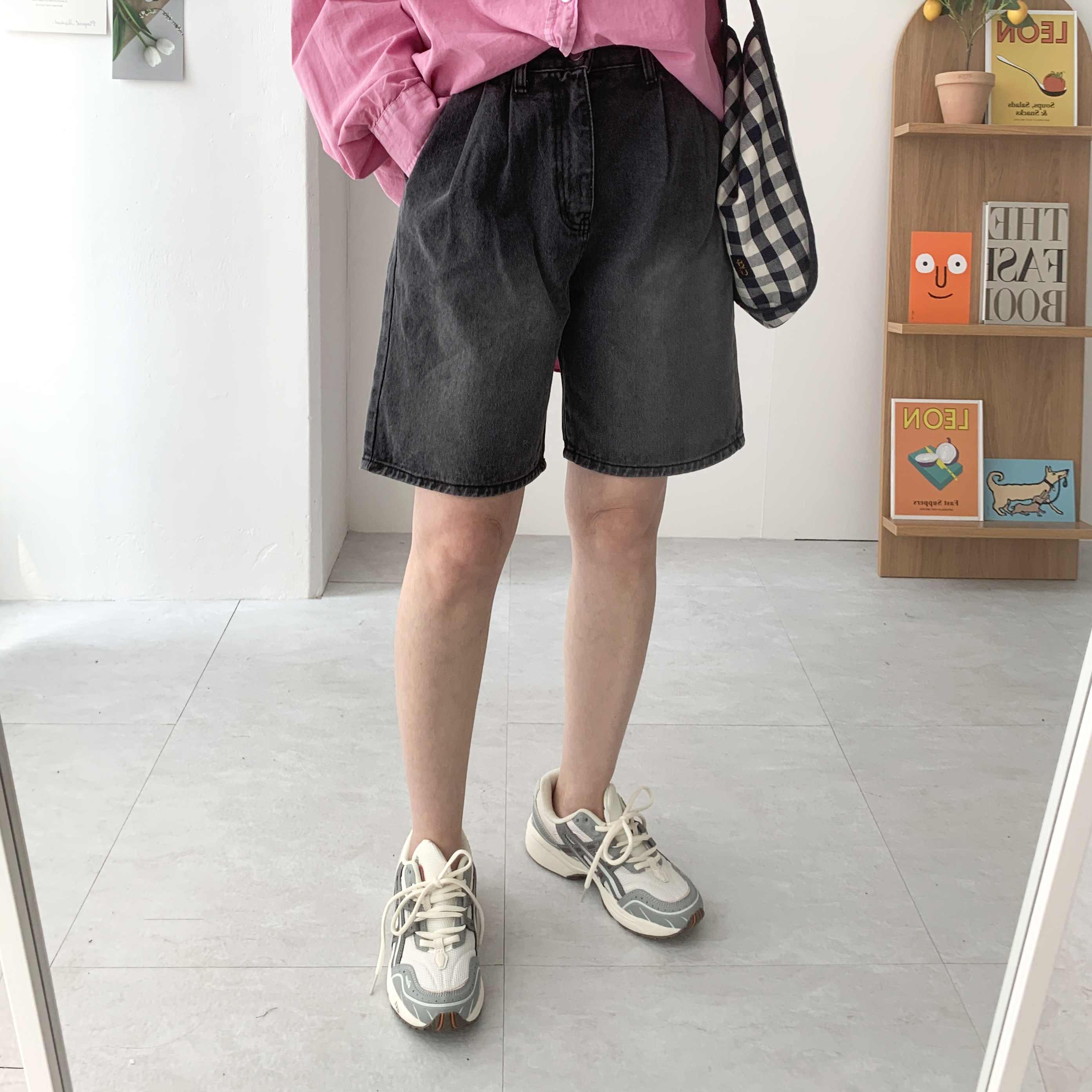 흑청반바지 버뮤다밴딩팬츠 5부청반바지 - 상세 이미지 2