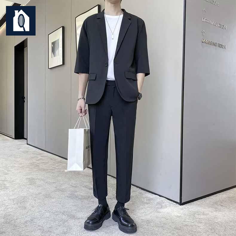 남성 팬츠 반팔 정장 세트 부소매 자켓 정장 - 상세 이미지 5