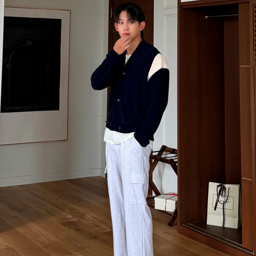 남자 나오 봄 가을 바시티 스트링 크롭 가디건 - 상세 이미지 4