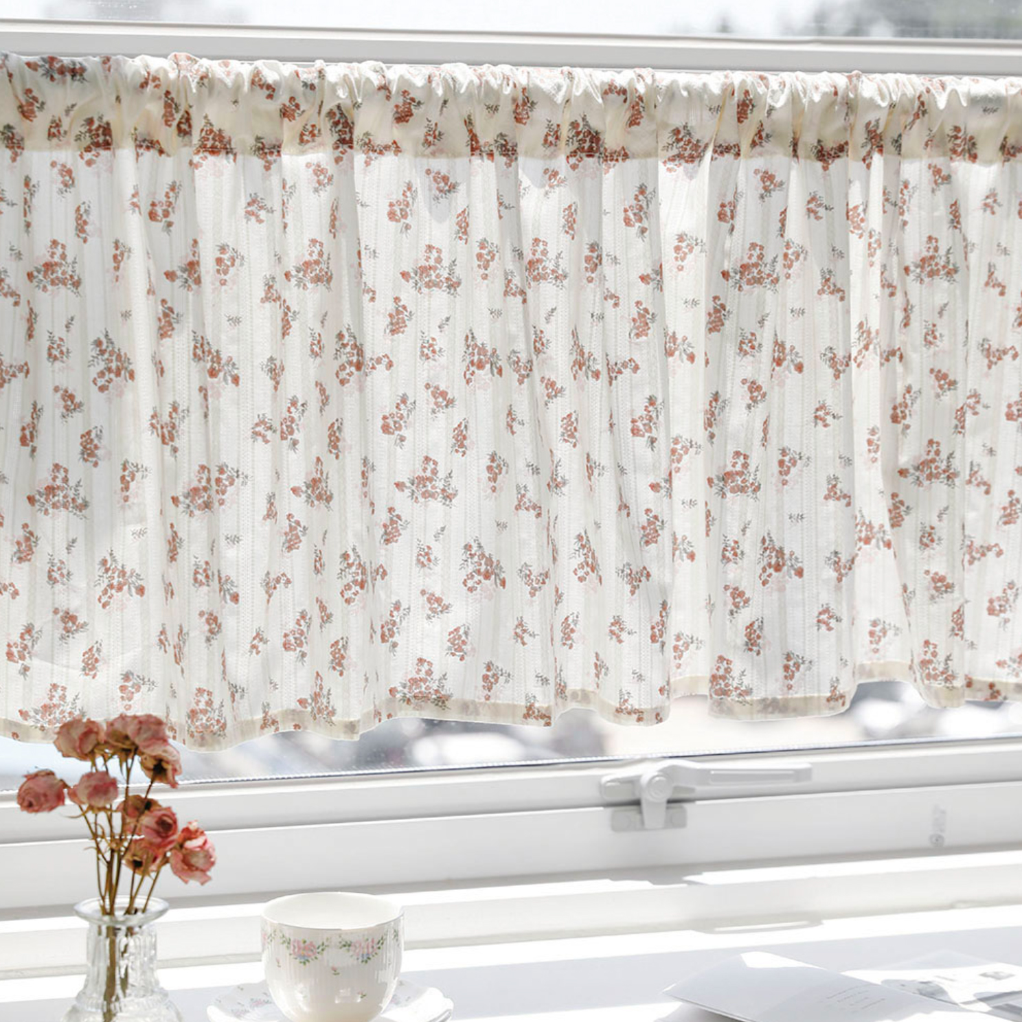 엘레나 워싱 순면 자수 창문 주방 중문 선반 문 가리개 바란스 커튼 A148x40cm