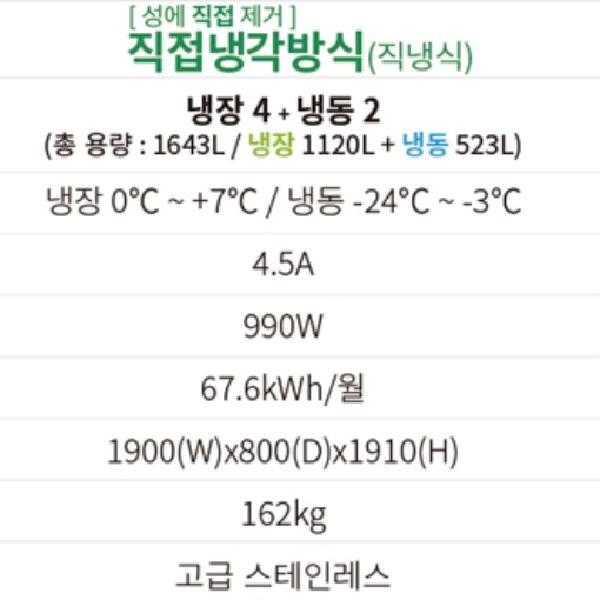 1등급 65박스냉장냉동고 소상공인 식당 6구냉장고 1700L - 상세 이미지 2