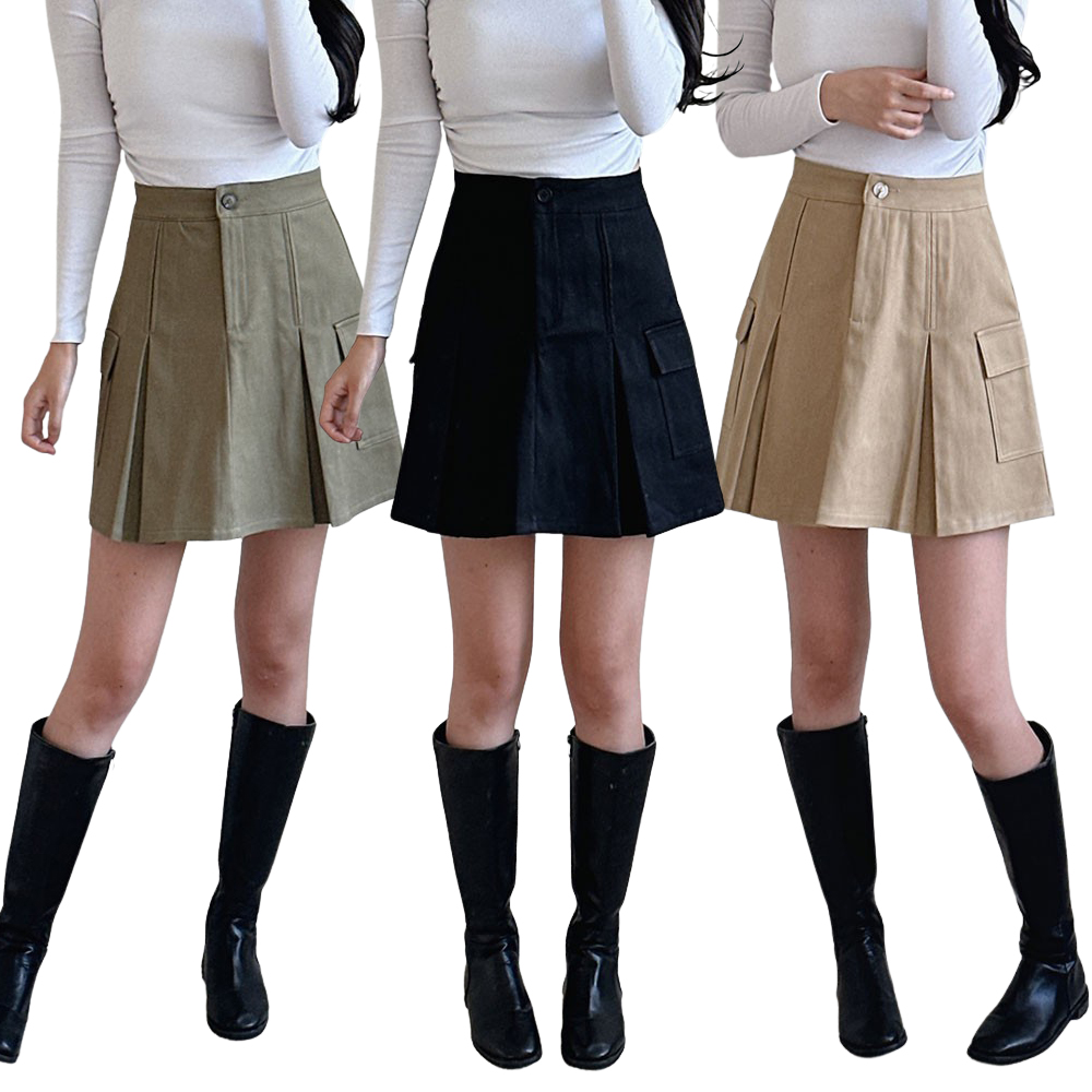 여성 미니 스커트 플리츠 카고 면 A라인 2단기장 속바지 주름 스판 키작녀 빅사이즈 치마