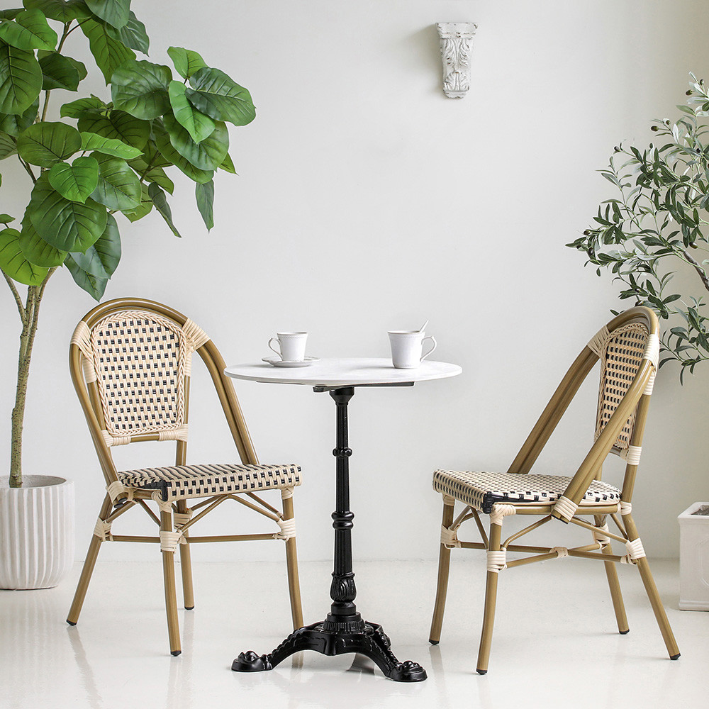 비스트로 프렌치 카페 식당 레스토랑 야외 야외용 테이블 의자 세트 원형60 A베이지