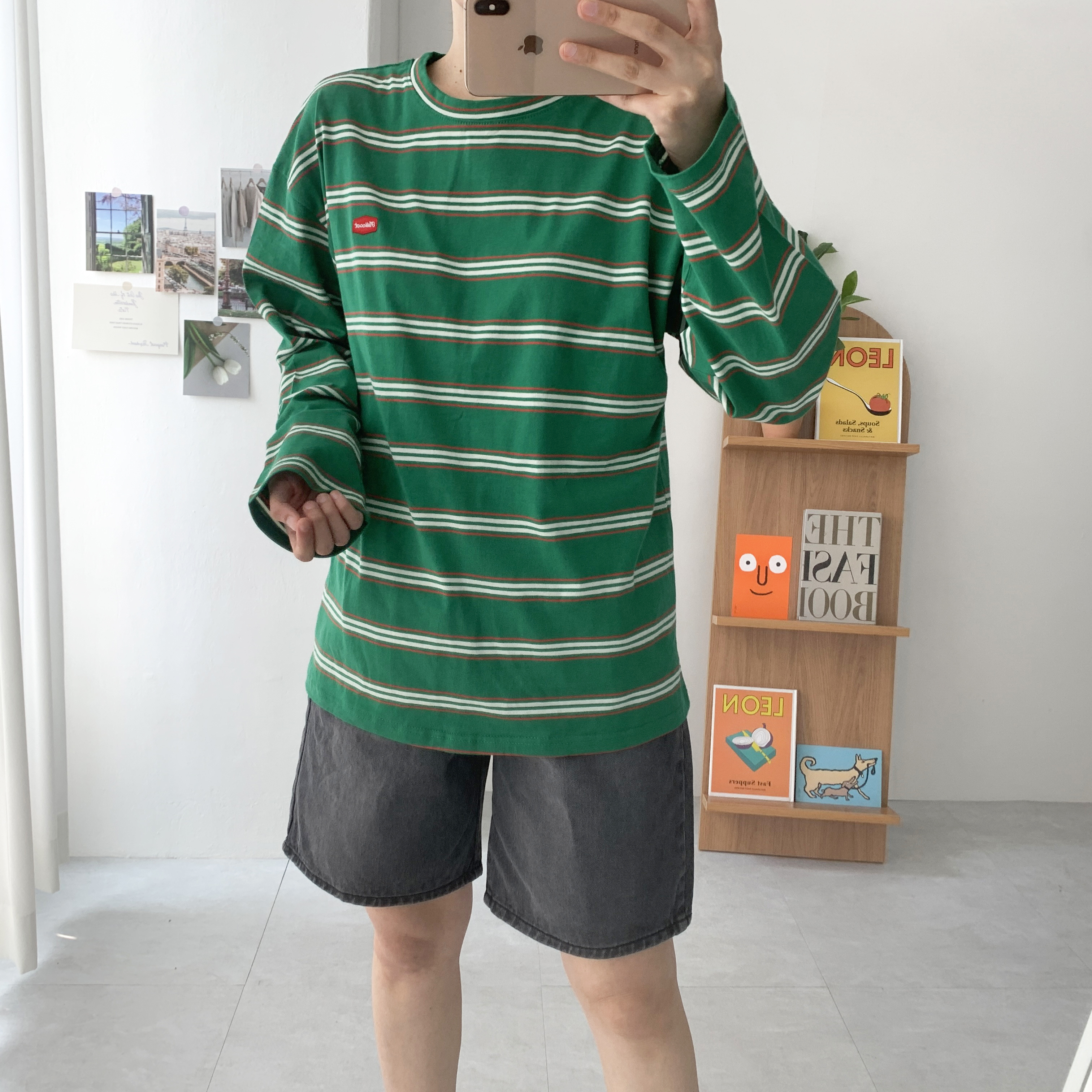 멀티 스트라이프티셔츠 루즈핏 긴팔 티셔츠 - 상세 이미지 3