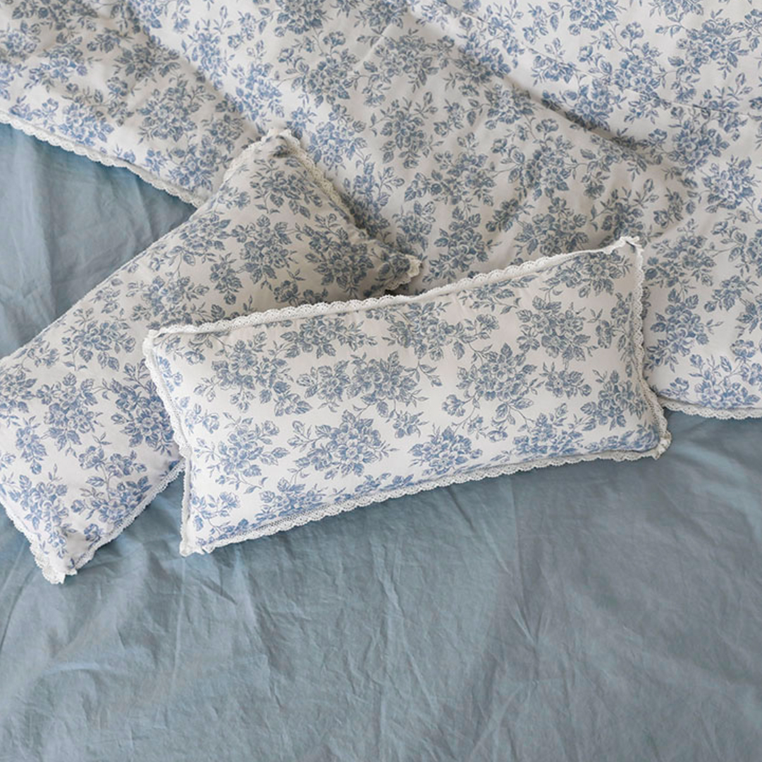 로사 플라워 고밀도 순면 알러지 케어 침대 100수 먼지없는 여름 차렵 이불 침구 쁘띠레이스베개 솜포함