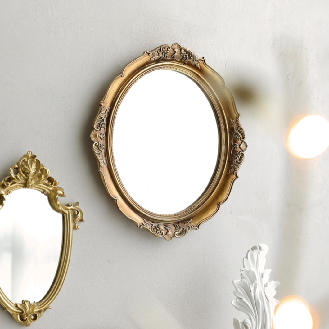 상파뉴 엔틱 금장 골드 욕실 인테리어 화장대 벽걸이 벽 거울 A