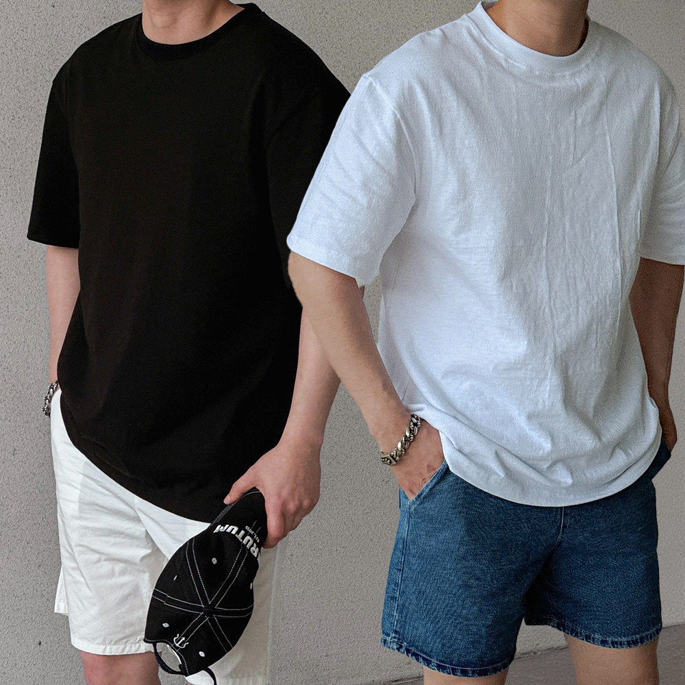 1+1 어깨넓어보이는 10수반팔티 흰티 - 상품 이미지