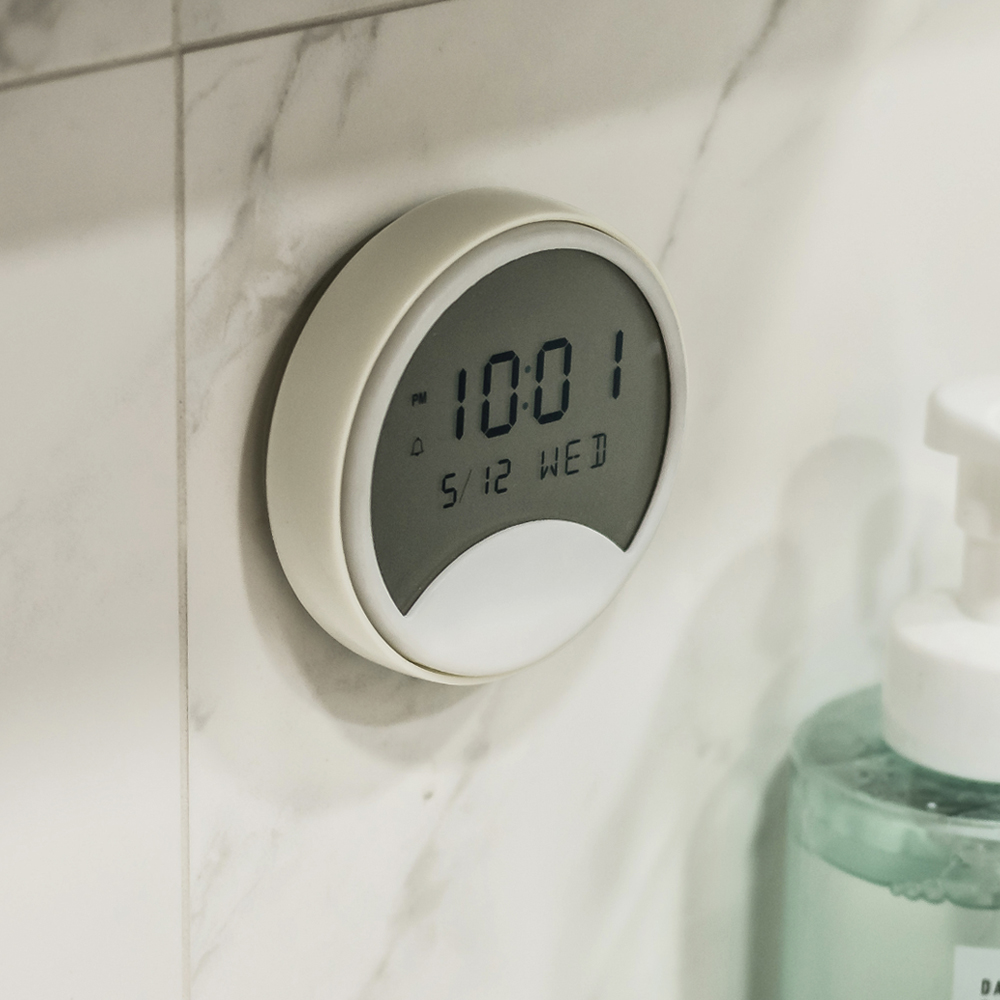 플라이토 방수 욕실시계 흡착식 화장실 붙이는 벽시계 디지털 하프문