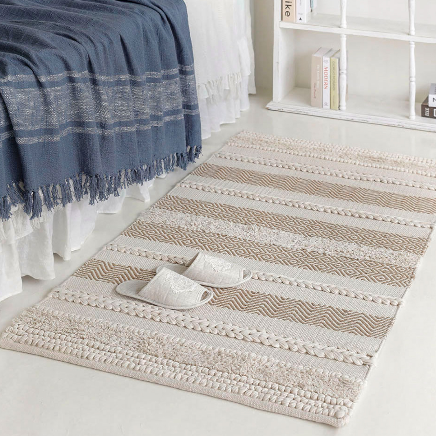 마쉐 수입 샤기 쥬트 코튼 모로칸 인테리어 사각 러그 카페트 사계절 보헤미안 북유럽 패턴 거실 에스닉 80x150cm