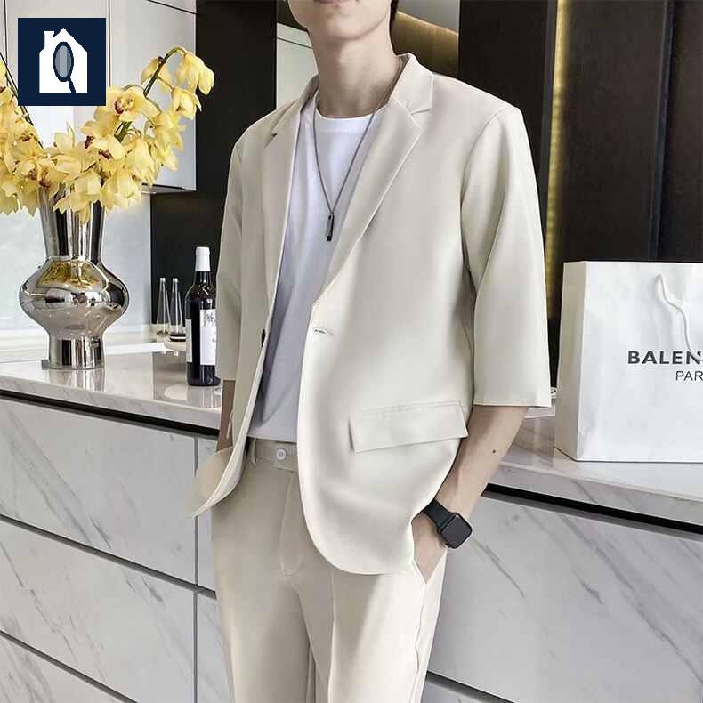 남성 팬츠 반팔 정장 세트 부소매 자켓 정장 - 상세 이미지 4