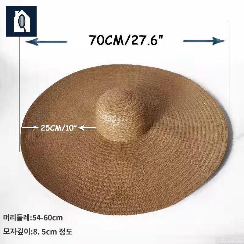 와이드 밀짚 라탄 챙 모자 대형 모자 - 상세 이미지 4