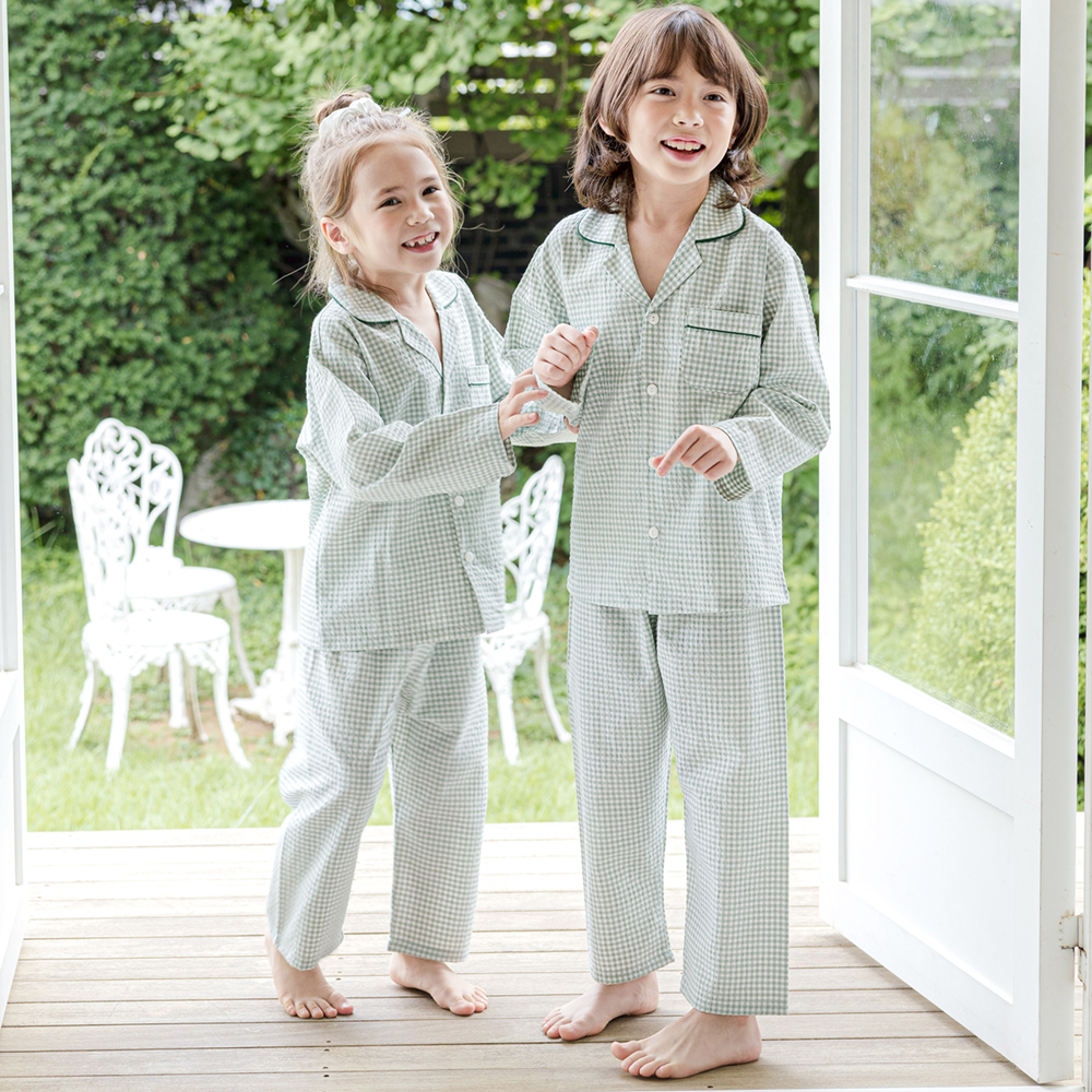 핑코코 국산 아동 주니어 크리스마스 피치기모 긴팔잠옷 남아 여아 유아 초등 민트체크