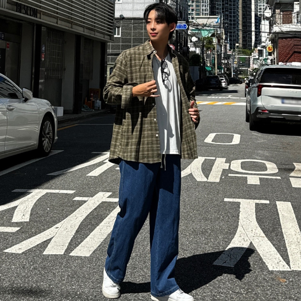 남자 리헤 오버핏 봄 가을 에든버러 체크 셔츠 남방 - 상세 이미지 4