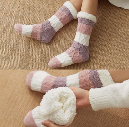 스트라이프 기모 양털 롱 긴 임산부 수면양말 남성 여성 방한 겨울 숙면 두꺼운 따뜻한 양말 극세사