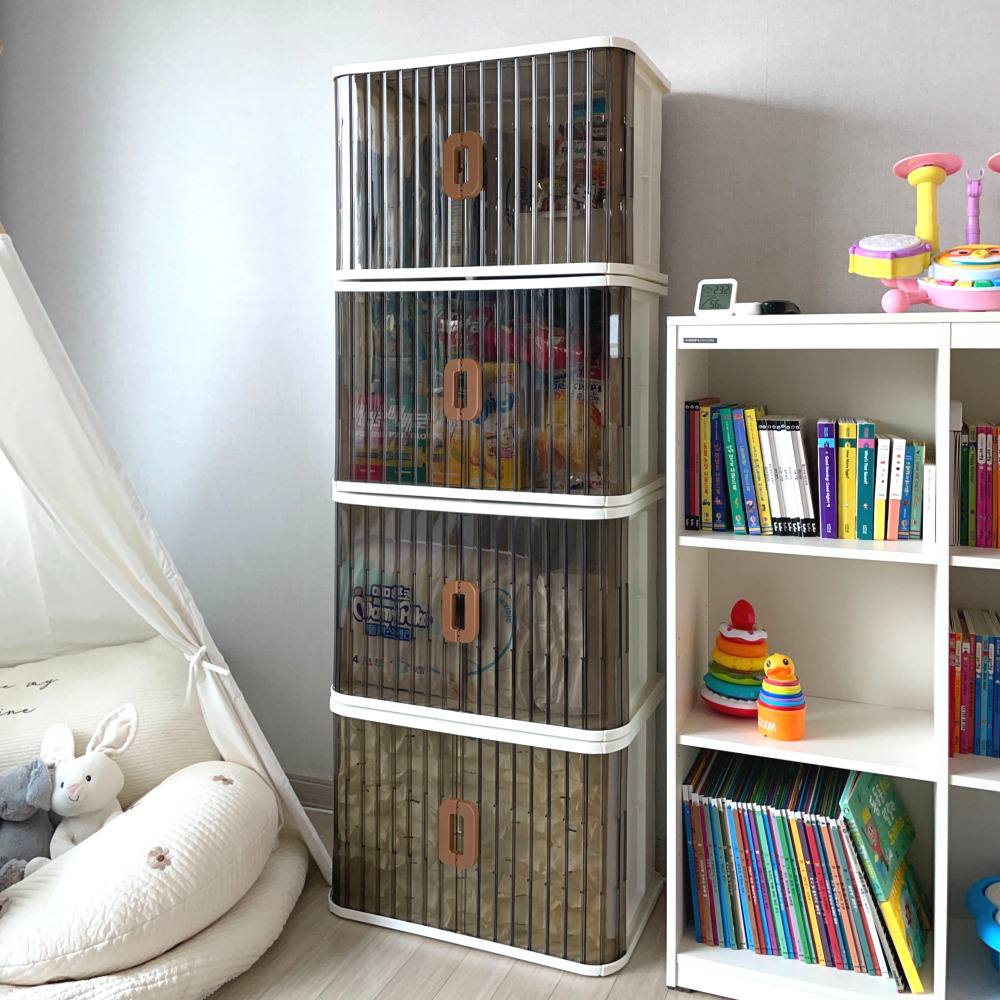 올지 슬라이딩 리빙박스 대형 투명 옷 장난감 수납함 펜트리 정리함 60x37x41cm, 68L, 4개