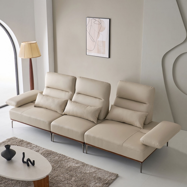 스코나 브로드 실리콘레더 애쉬원목 가죽 스윙 소파 스툴미포함, 라이트베이지, 4인용