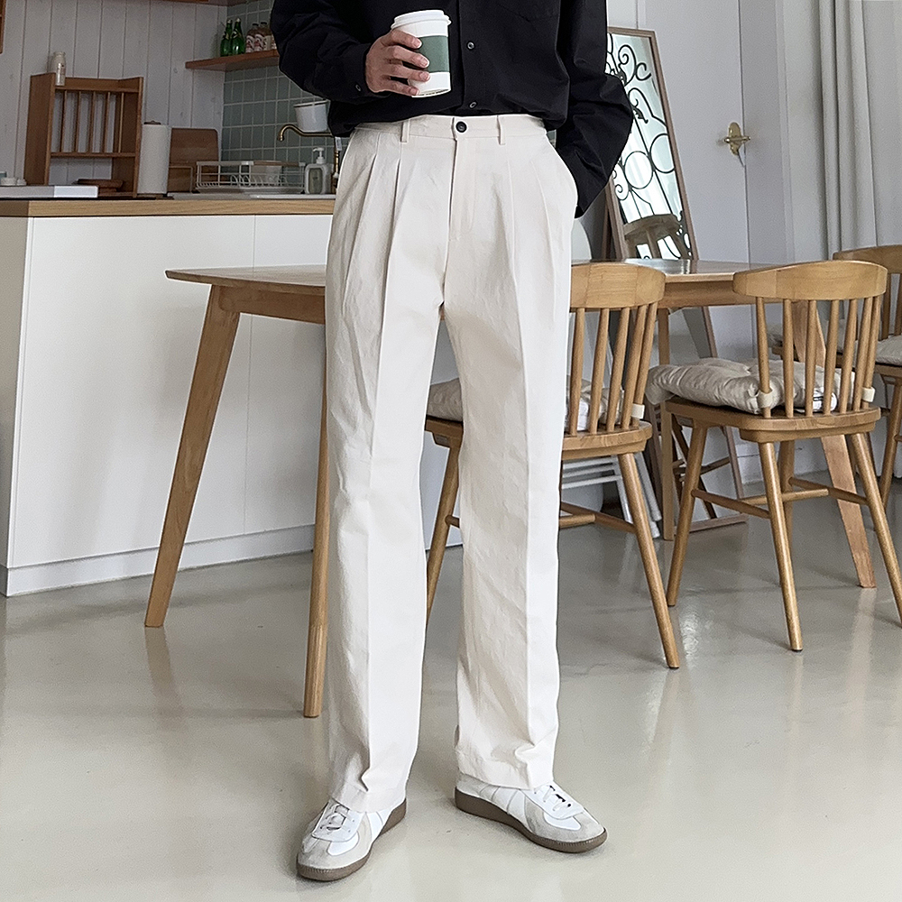 남자 와이드팬츠 밴딩 치노 팬츠 남자면바지 - 상세 이미지 2