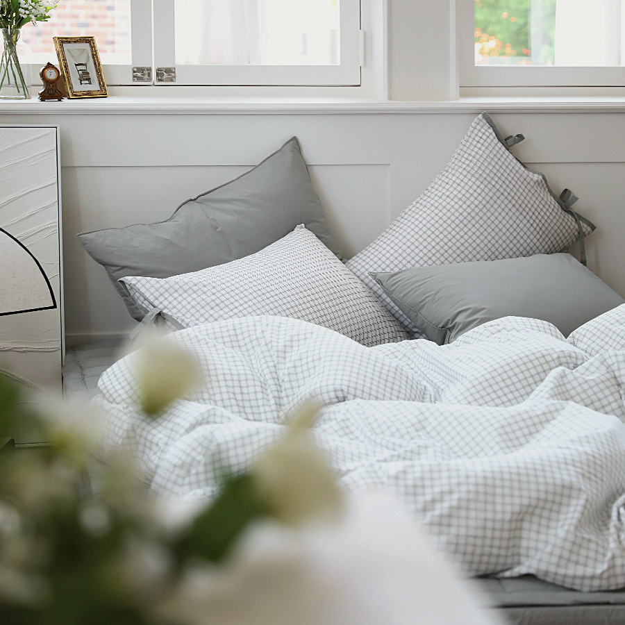 사계절 차렵이불 순면60수 이음선없는 광폭 호텔식 옥수수솜 더블 체크 이불 SS