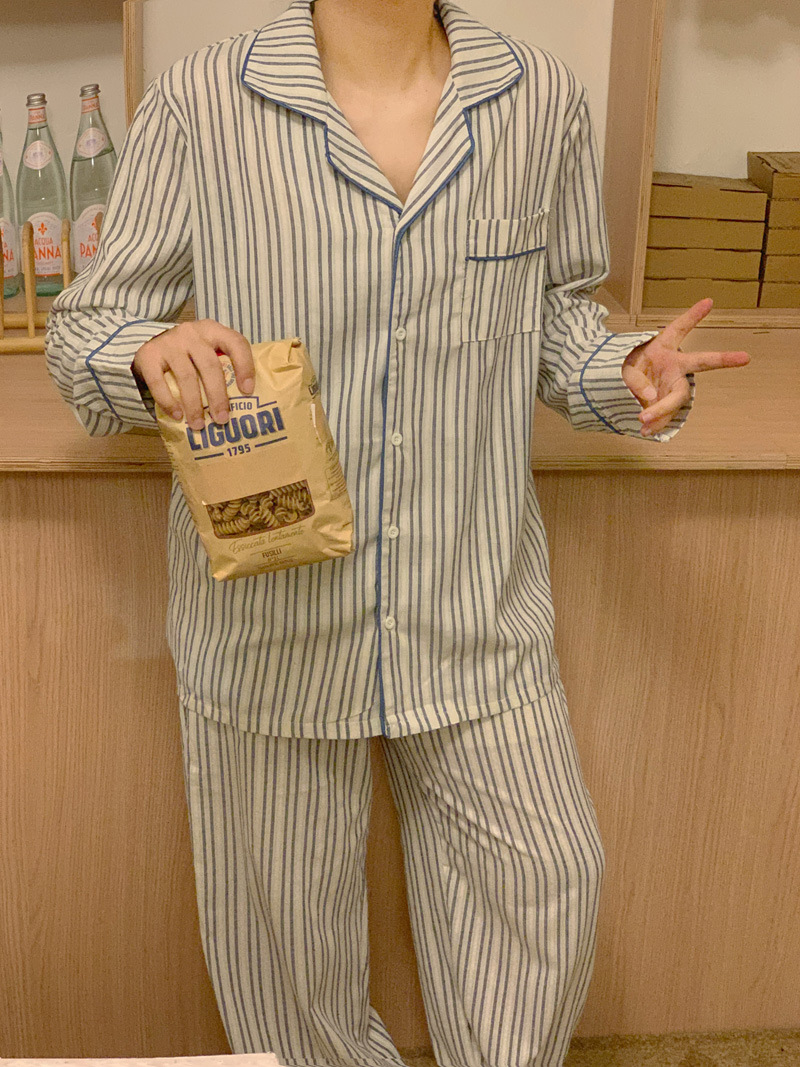 (커플잠옷) (베른잠옷세트) 여성잠옷 남성파자마 가을 긴팔 스트라이프 2컬러 투피스 상세 이미지 15