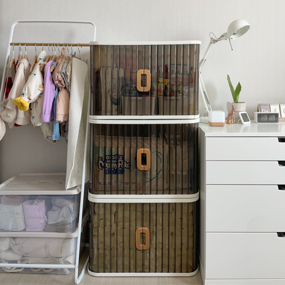 올지 슬라이딩 리빙박스 대형 투명 옷 장난감 수납함 펜트리 정리함 60x37x41cm, 68L, 2개