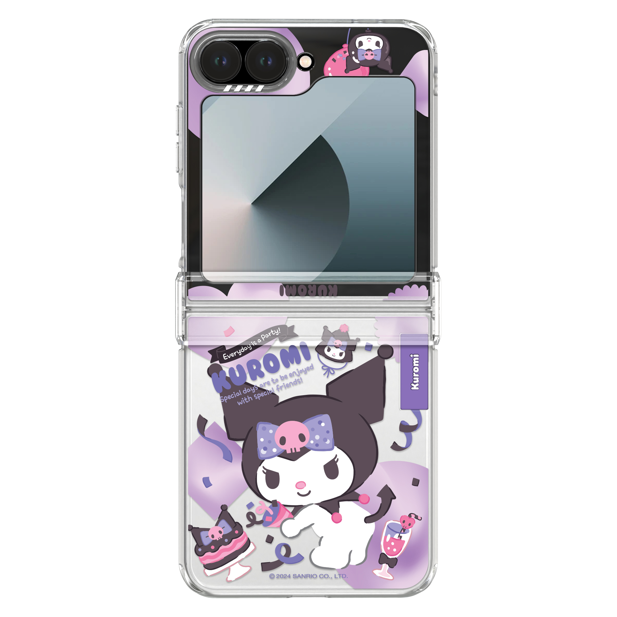 갤럭시 Z플립6 플립7fe 산리오 디자인 크리스탈 컬러 맥세이프 힌지 보호 투명 휴대폰 케이스 파티 쿠로미