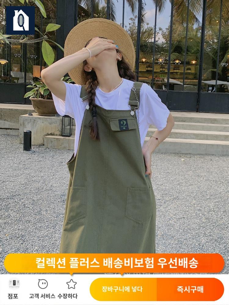 스커트 원피스 카키 룩 멜빵 여친 - 상세 이미지 3