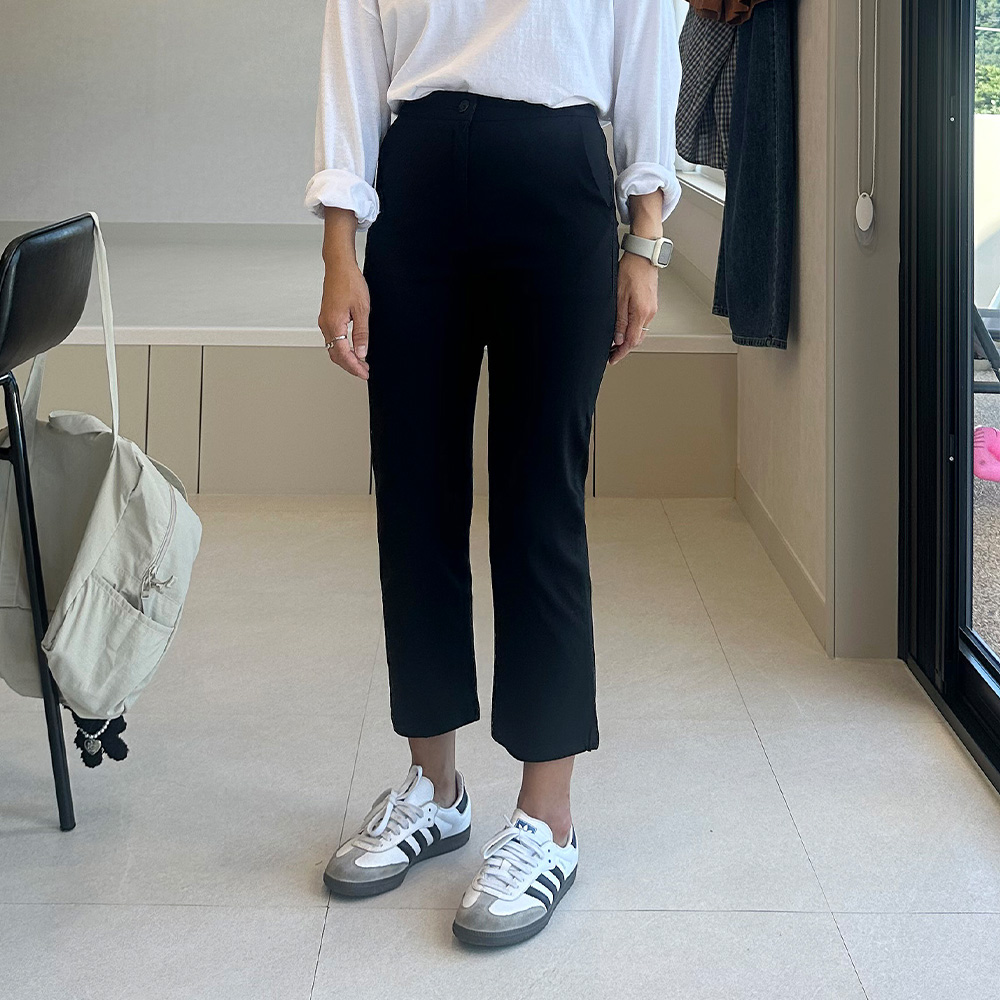 155CM 일자핏 키작녀바지 블랙 스판 8부 9부 키작녀슬랙스 이미지 8
