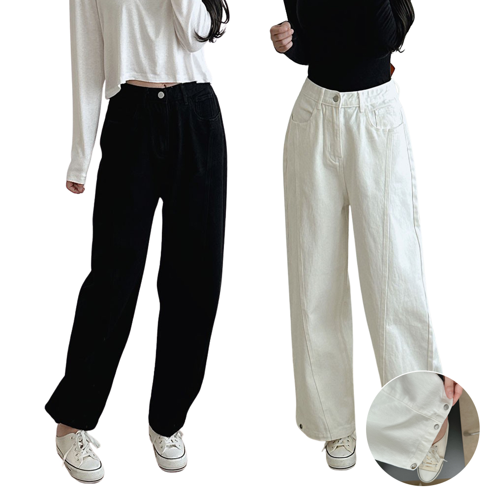 여성 면바지 와이드 벌룬 사선 절개 밑단 조절 3단기장 인밴딩 키작녀 통바지 빅사이즈 - 메인 이미지