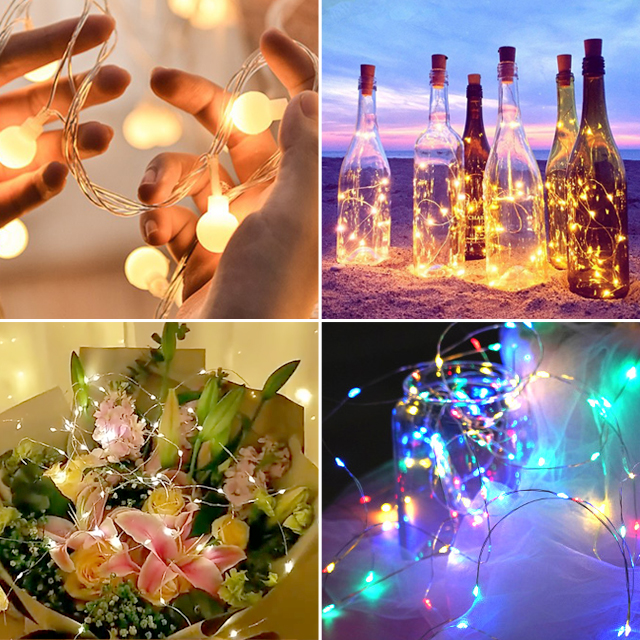 와이어 조명 와인병 전구 파티라이트 캠핑 알전구 단추 건전지 코르크와이어 20구 노란빛