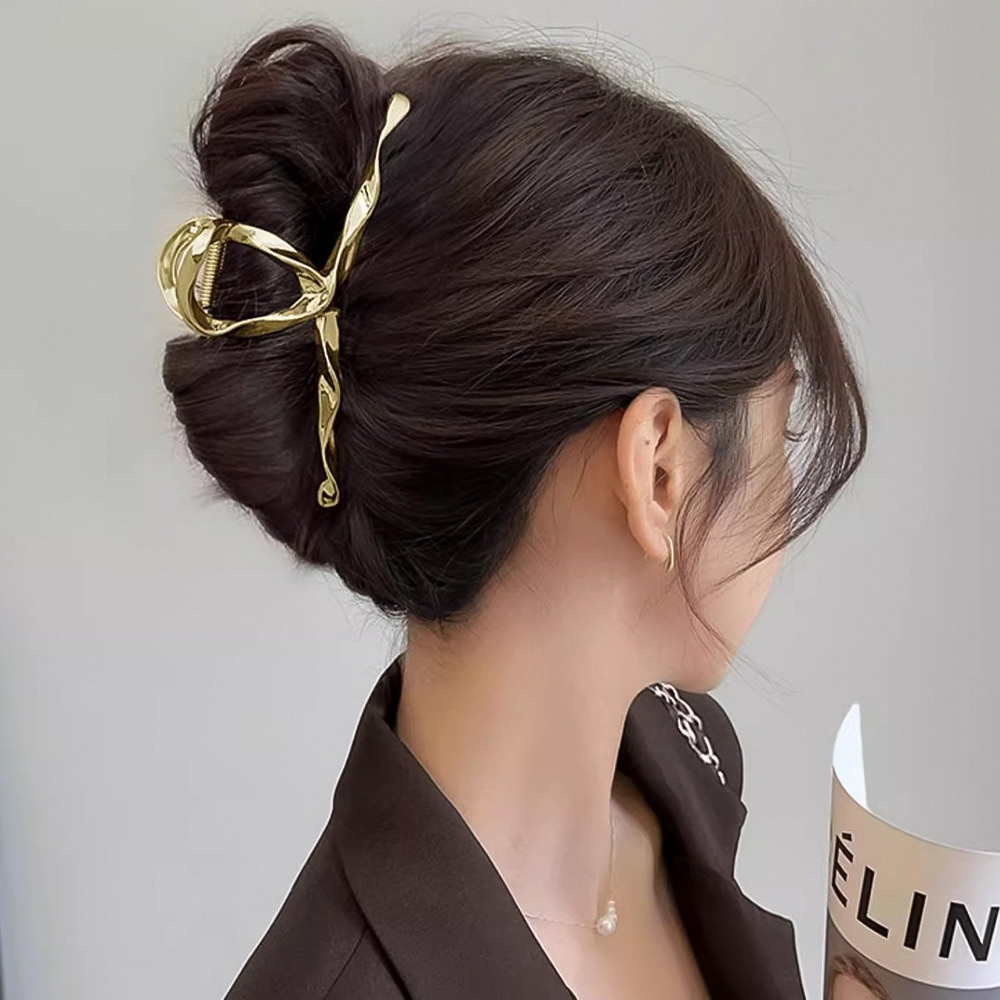 [당일출고] 물결 라인 슬림 포인트 빅 사이즈 꼬임 기본 여성 헤어 집게핀 [실버 골드] N969 - 상세 이미지 2