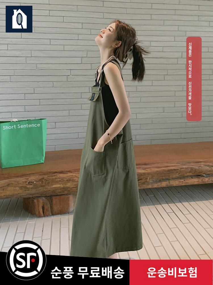 스커트 원피스 카키 룩 멜빵 여친 - 상품 이미지
