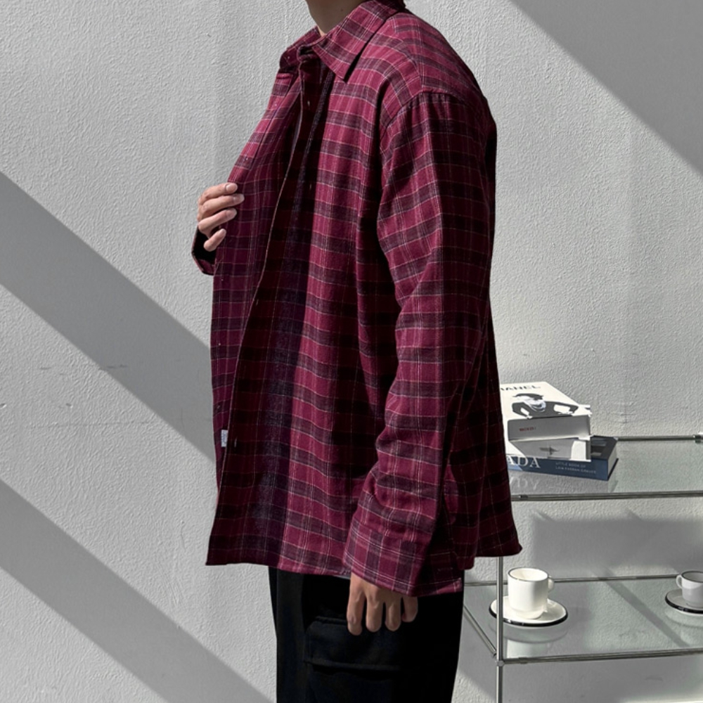 남자 리헤 오버핏 봄 가을 에든버러 체크 셔츠 남방 이미지 6