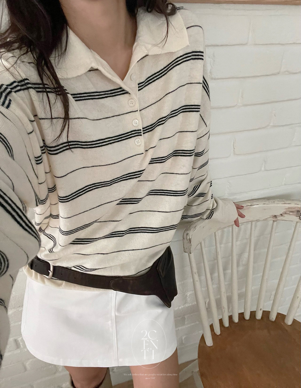 오드모 단가라 루즈핏 카라 봄 니트 (3color) 스트라이프 맨투맨 스웨터 이미지 8