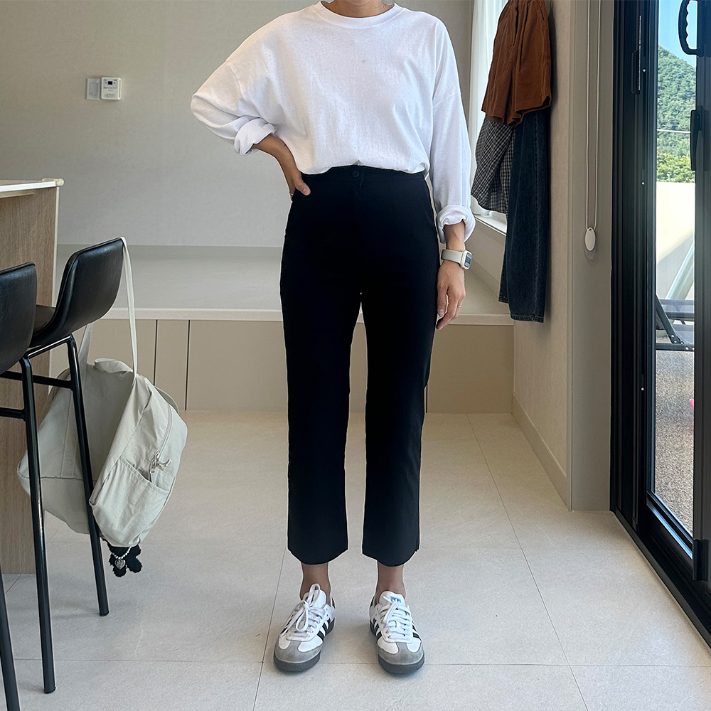 155CM 일자핏 키작녀바지 블랙 스판 8부 9부 키작녀슬랙스 이미지 6