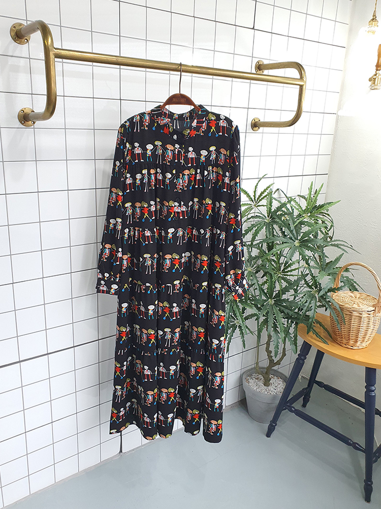 빅사이즈 인형 프린팅 롱 원피스