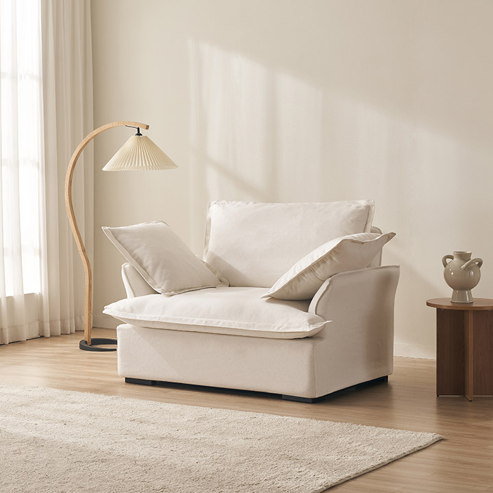 삼익가구 포그너 구스 기능성 패브릭 소파 스툴미포함, 화이트, 1.5인용