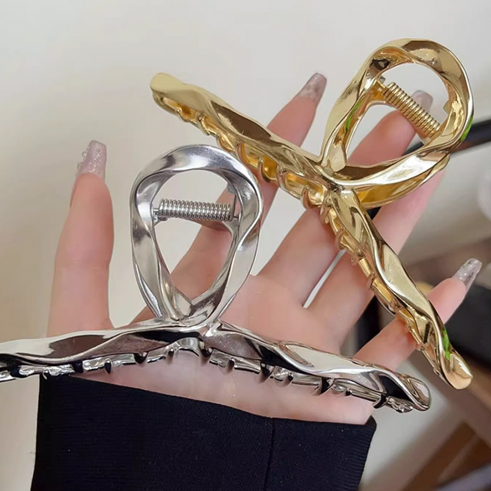 [당일출고] 물결 라인 슬림 포인트 빅 사이즈 꼬임 기본 여성 헤어 집게핀 [실버 골드] N969 - 상세 이미지 4