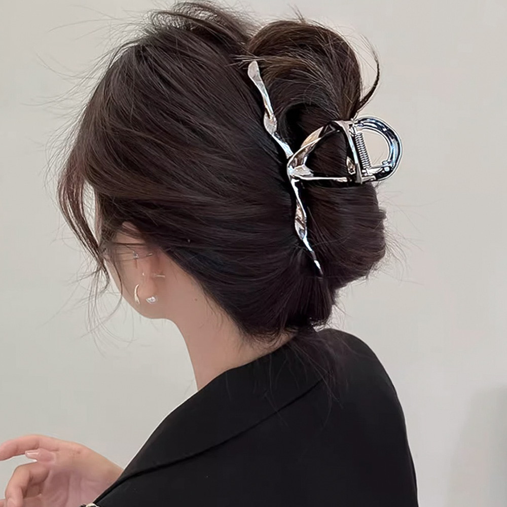 [당일출고] 물결 라인 슬림 포인트 빅 사이즈 꼬임 기본 여성 헤어 집게핀 [실버 골드] N969 - 상세 이미지 3